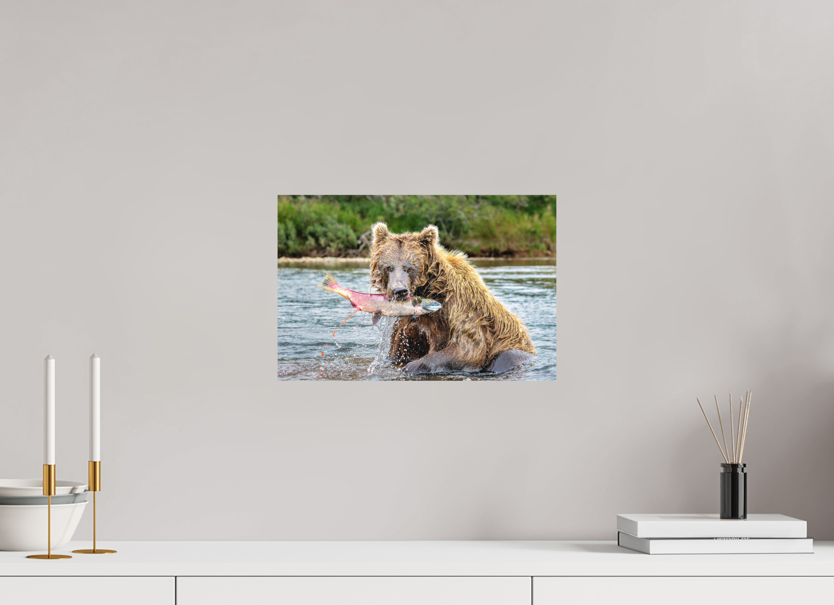 15 x 10″, Matte Photo Print Fuji Crystal DP II Brown Bear Catches Sockeye Salmon